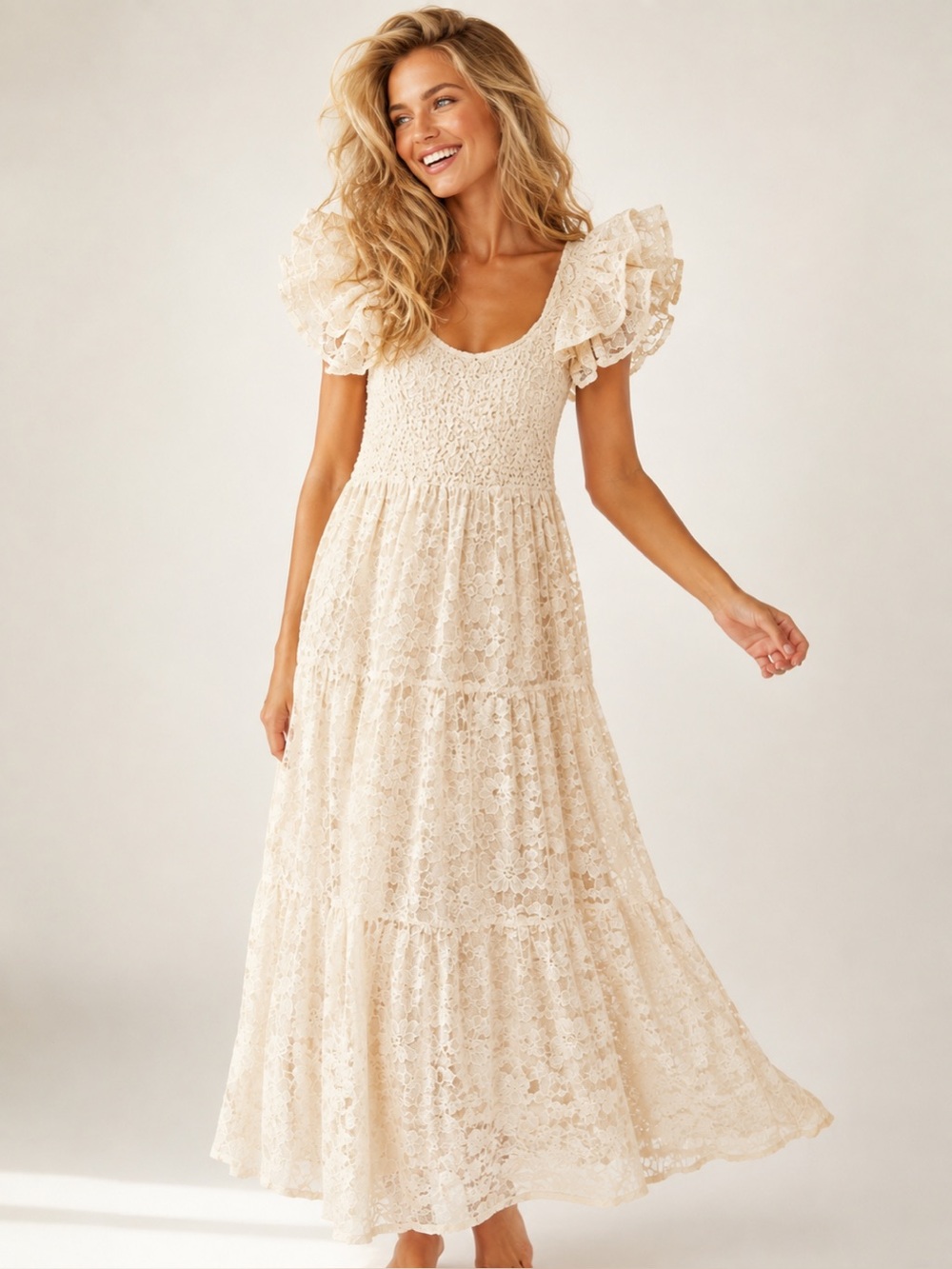 Sofia The Label Maxi Dress Ivory‎ Lace Cottagecore Romantic Parisian Ethereal L